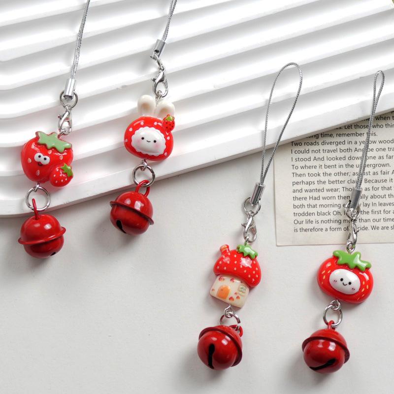 Strawberry Bell Pendant: Cute Cartoon Keychain & Phone Charm - Perfect Gift for Couples and Friends