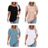 Women Summer T-shirt Round Neck Short Sleeve Tee Shirt Solid Color Lines Texture Loose Fit Pullover Tops Daily Wear