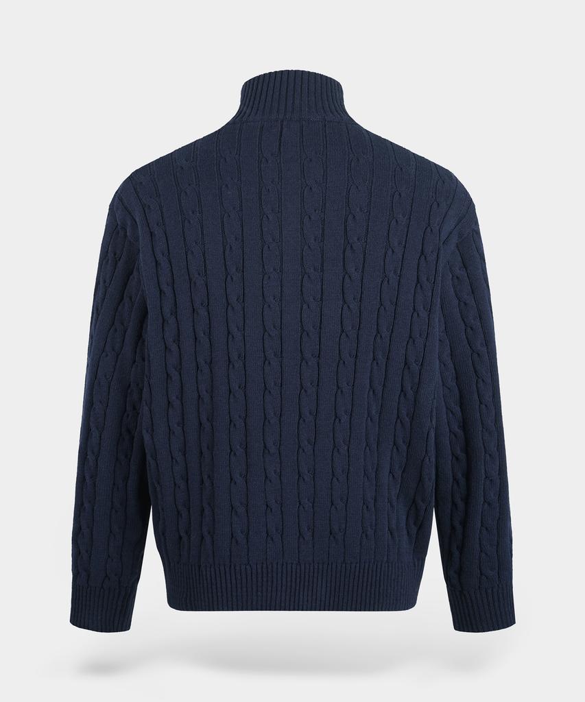 BIRBANTE Washable Cotton Cable Two-Way Knit Zip-Up - Dark Navy