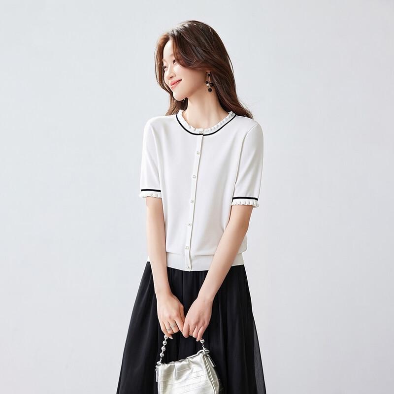 Srcr Women s Elegant Silk Blend Color-Block Knit T-Shirt