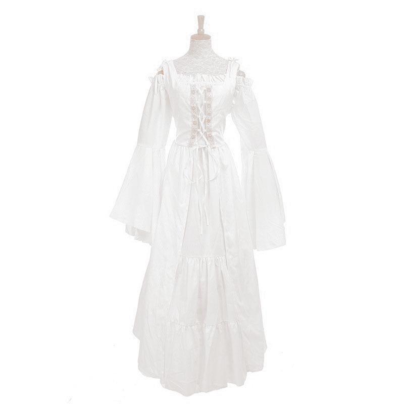 Dámský retro dvorní halloweenský kostým: Středověké dvoudílné šaty pro jevištní představení