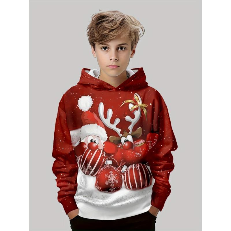 Men's Christmas Graphic Hoodie Cartoon Santa Claus Pattern Loose Casual Comfortable Clothes Harajuku Style Kids Pullover