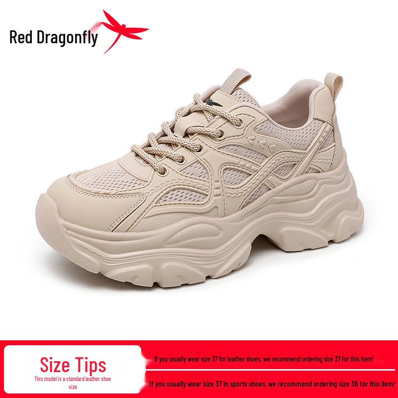 Women s Red Dragonfly Summer Mesh Dad Shoes: Casual, Breathable, Thick Soles, Height-Boosting Sports Sneakers 36 абрикосовый
