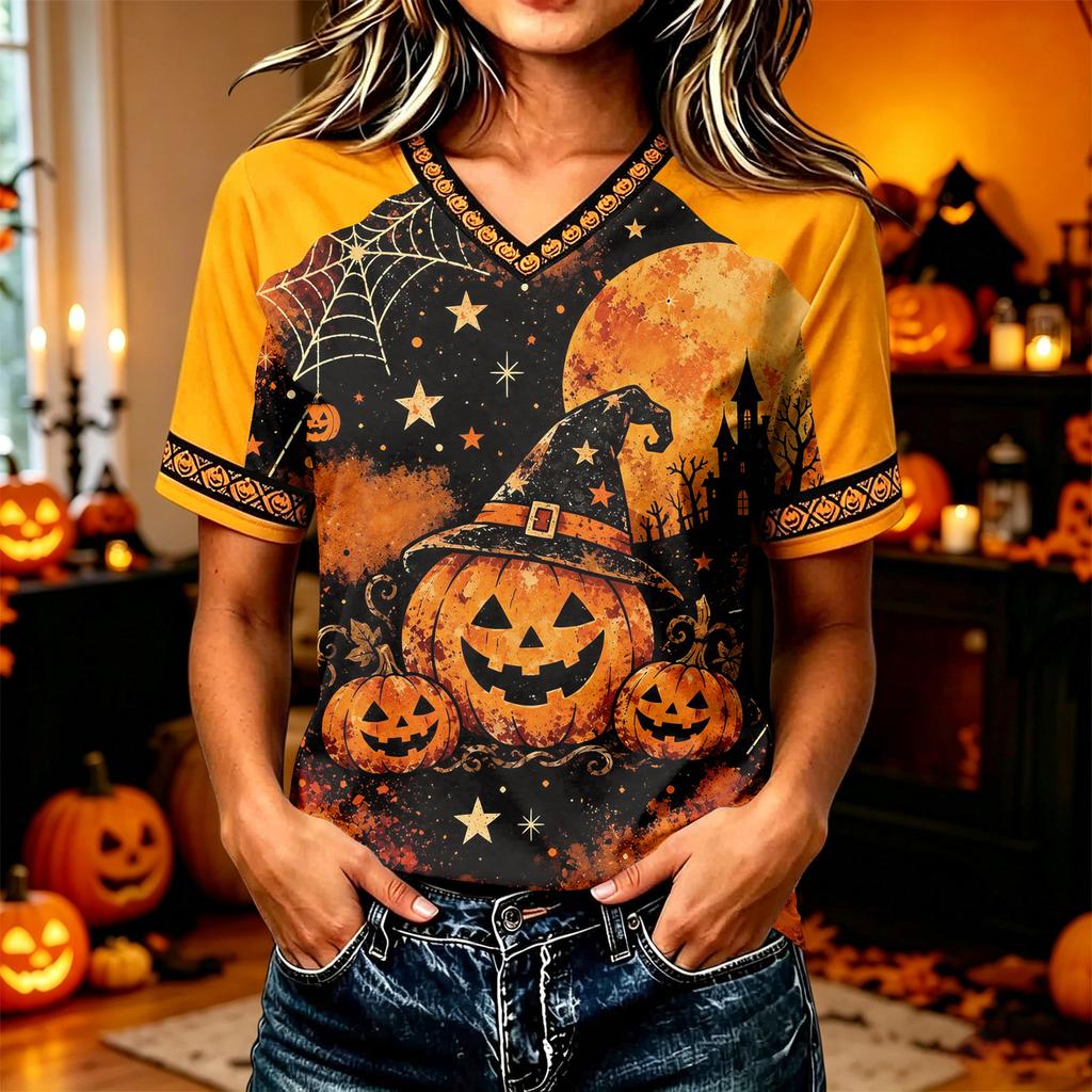 Women's Short Sleeve Halloween Graphic T-Shirt Casual Tee for Costume Party