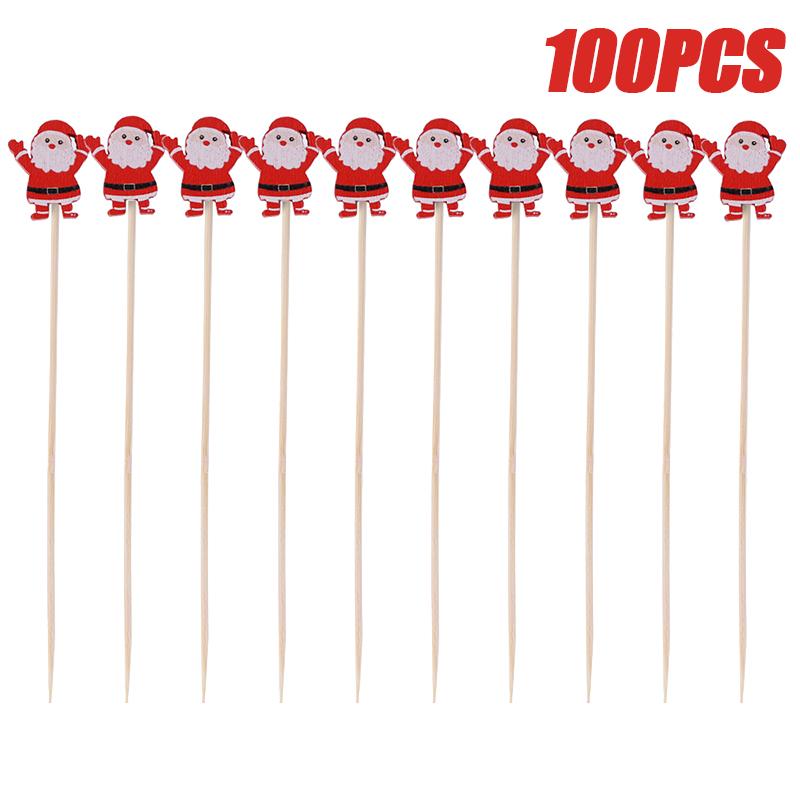 Christmas Disposable Bamboo Fruit Sticks Snowflake Christmas Tree Elk Santa Claus Fruit Sticks  Christmas Decorations