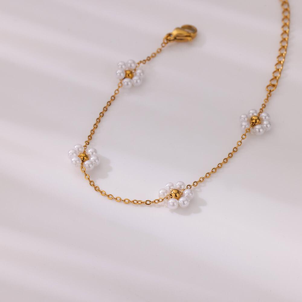 Dainty Imitation Zircon Flower Bracelets for Women Gold Color Stainless Steel Chain Bracelet Wedding Vacation Charm Zircon Gifts