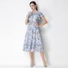 Vintage High-End O-Neck Short Sleeve Ruffle Lace Hollow Out Dress for Women's Summer Slim Elegant Long Dress Female Clothing