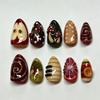 24PCS 3D Mushroom Almond Press on Nails Hand-painted Cute Apple Golden Spiral Polka Dot French Fake Nails Wearable Nail Manicure
