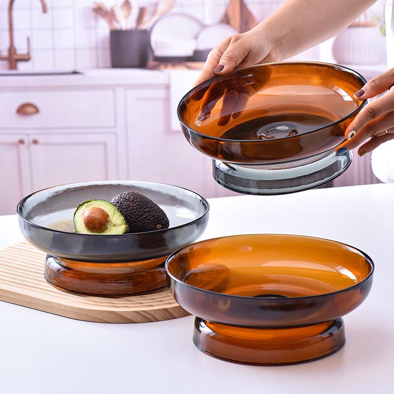 Color-Block High-Footed Glass Fruit Bowl