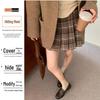 Plus Size High-Waisted Plaid Wool Pleated A-Line Skirt for Women - Thickened, Slimming, Short, Perfect for Spring and Autumn.
