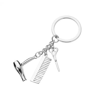 Hairdresser Scissors Comb Hair Dryer Pendant Keychain Key Holder Decor