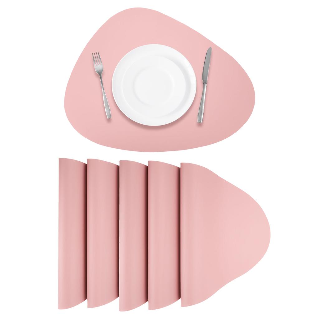6pcs Oil-Proof Waterproof Dual-Sided Place Mats Irregular Shape PU Leather Placemats for Coffee Shops Kitchen Bistro Tables Bars