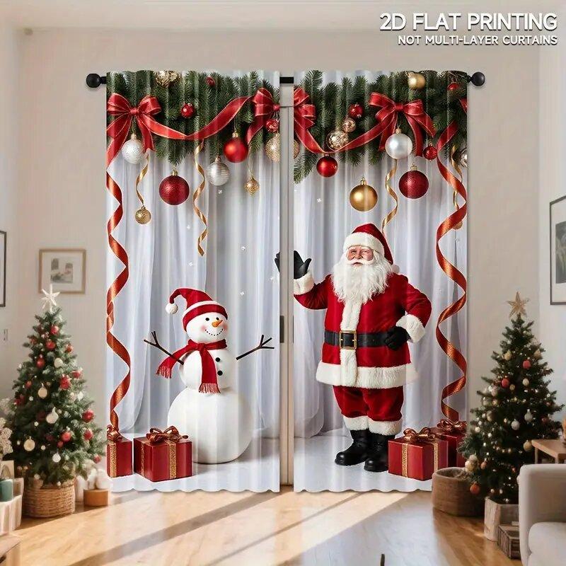 Santa Claus curtains, pole bag curtains, bedroom and living room decorations, home decorations, Christmas decorations