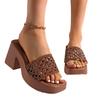 Large Size One-word Cool Slippers Summer New Solid Color Woven Hollow Square Head High Heels Thick-soled Thick-heeled Slippers