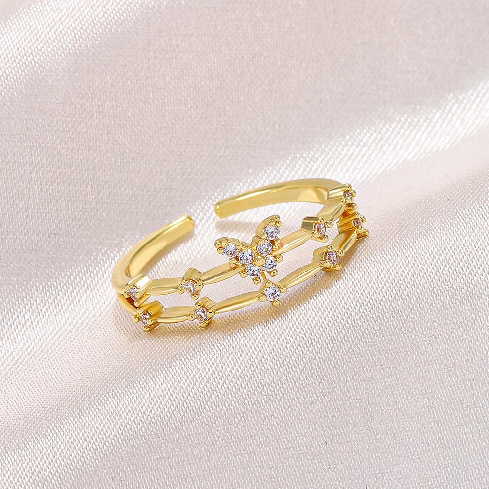[Copper Products] Diamond-Encrusted Zircon Niche Design Opening Simple Ring Ring Woman