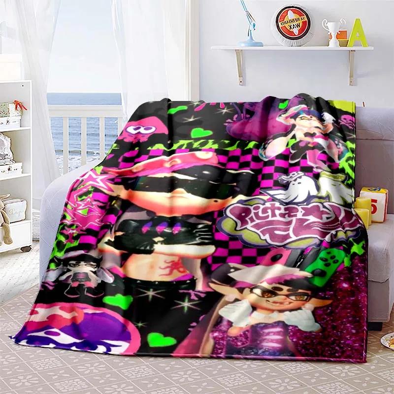 Gra 3D, Splatoon, Modny Uroczy Kreskówkowy Miękki Pluszowy Koc, Koc Flanelowy Pokój Gracza Łóżko Sofa Koc na Drzemkę grinch
