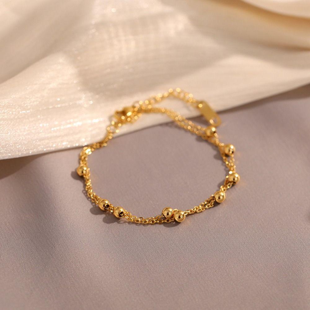 Bead Double-Layered Trending Anklet Titanium Steel  Classic   Ladies