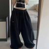 Pantaloni della tuta casual neri da donna oversize hip-hop retrò americani Pantaloni da jogging larghi streetwear coreani Pantaloni a vita alta a gamba larga