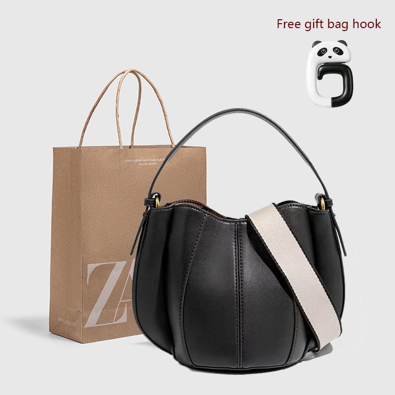 Ретро сумка-ведро на шнурке с прошитыми вставками, женская, кожаная, большая вместимость, форма тыквы, на плечо, женская сумка через плечо с крючком для сумки чёрный