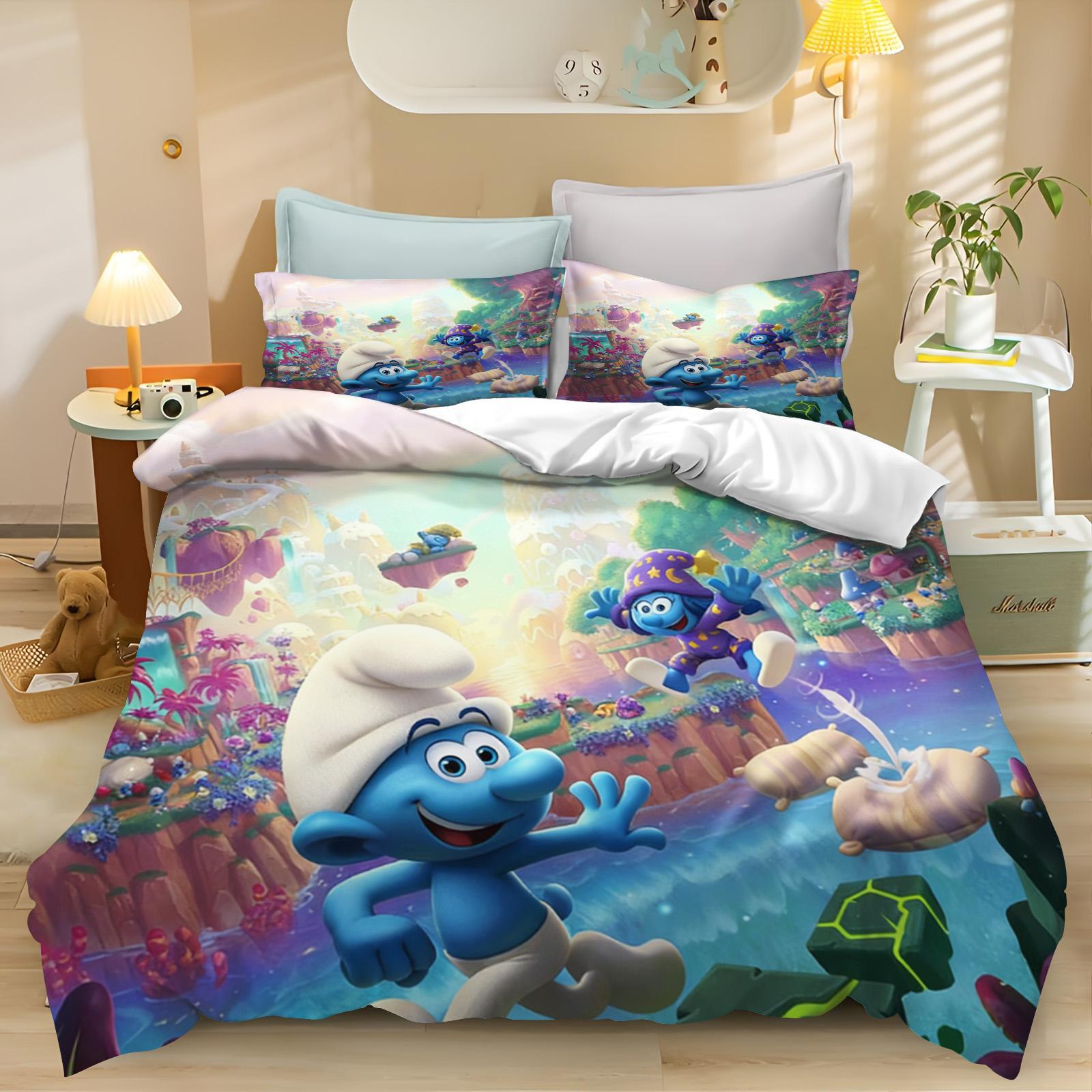 

Smurfs Season Anime, Home Bedroom Comforte Nordic polyester material, suitable for children and adults, 3-piece set 135x200cm