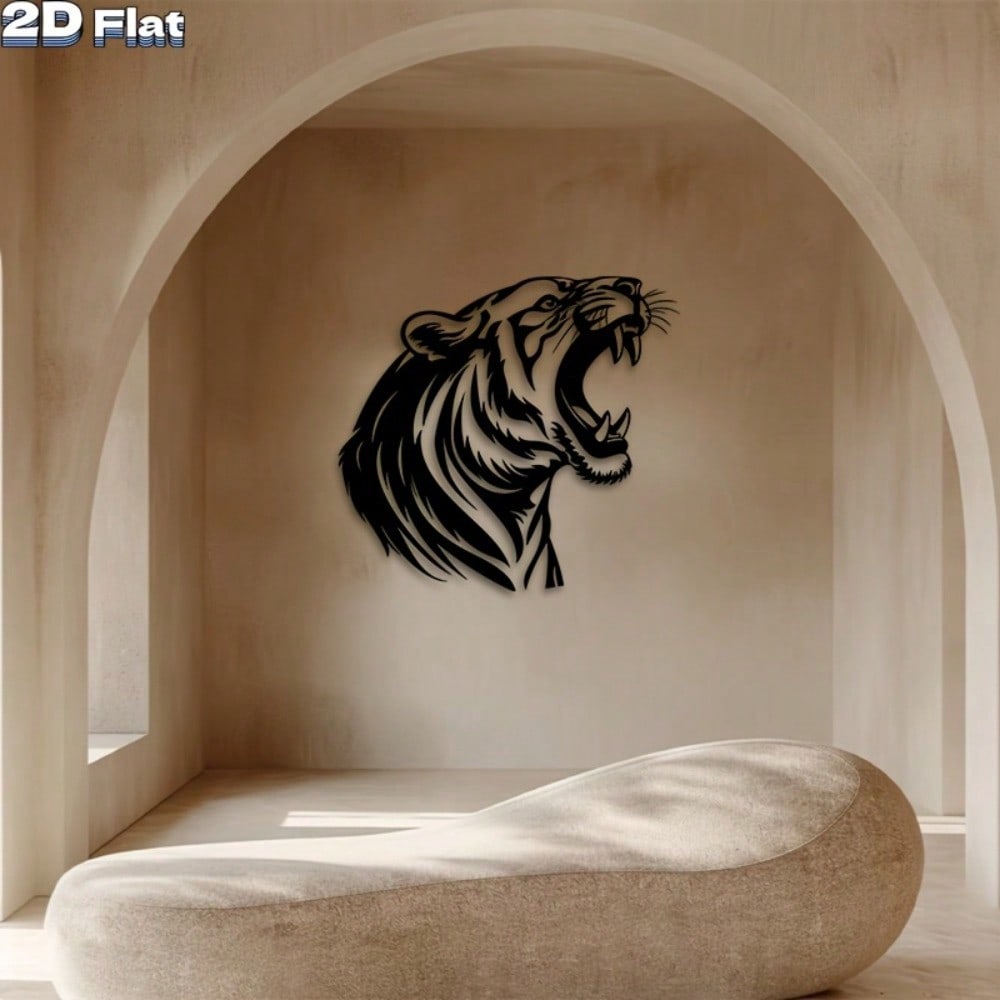 2D Flat Tiger Head Metal Wall Art, Premium Iron Sculpture for Indoor Outdoor Decor & Gifts