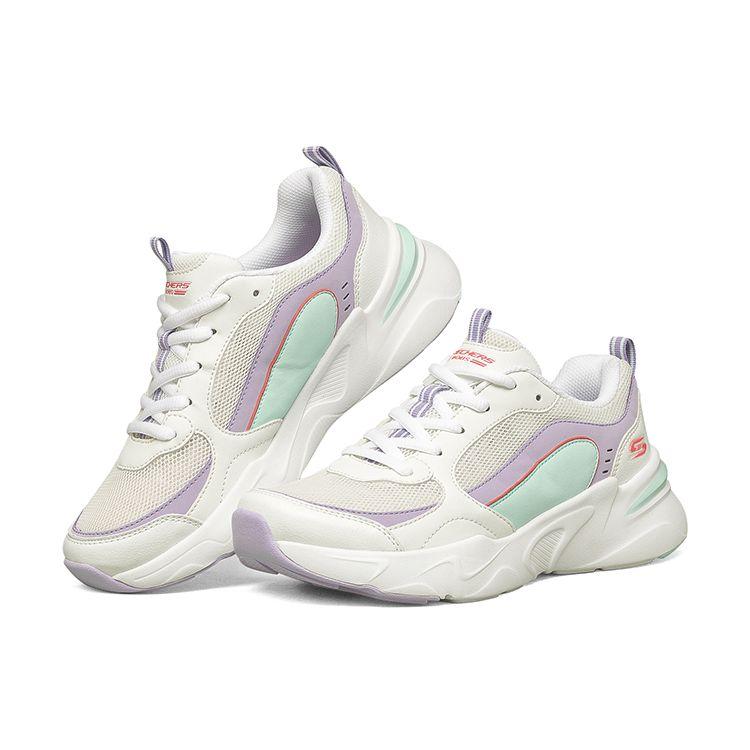 Skechers Bobs Bamina Macaron Tessuto Pelle Sintetica Comodo Versatile Scarpe Basse Stile Dad Sneaker Donna Bianco Viola Blu 117042-WLVM
