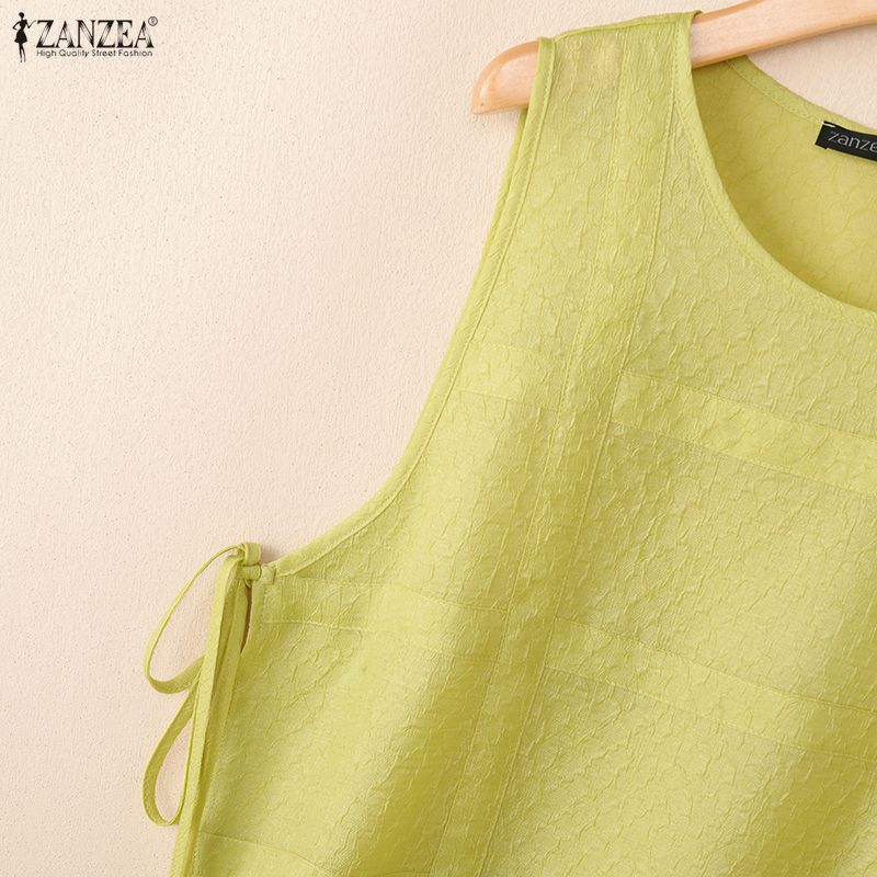 ZANZEA Top Gilet Casual da Donna con Laccetti Laterali, Girocollo, Senza Maniche