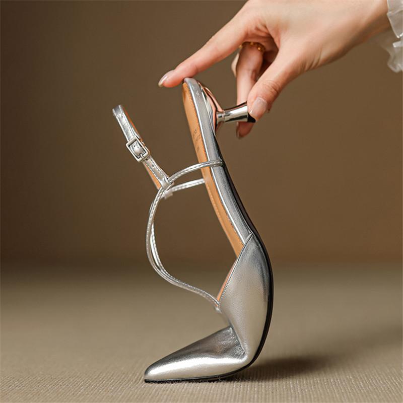 Mode Neue Schafveloursleder Sommer Sandalen Damenschuhe Spitz Zehen Sandalen für Damen Mode Zehenbedeckende Sandalen Handgefertigter Echtschuh