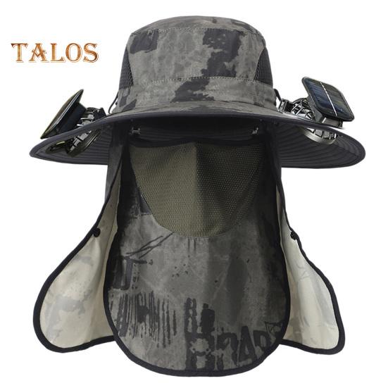 Wide Brim Sun Hat with 2 Solar Fan UV Protection Bucket Hat with Neck Flap And Face Guard 3 Speed Adjustable Fan Hat for Outdoor Fishing Camping