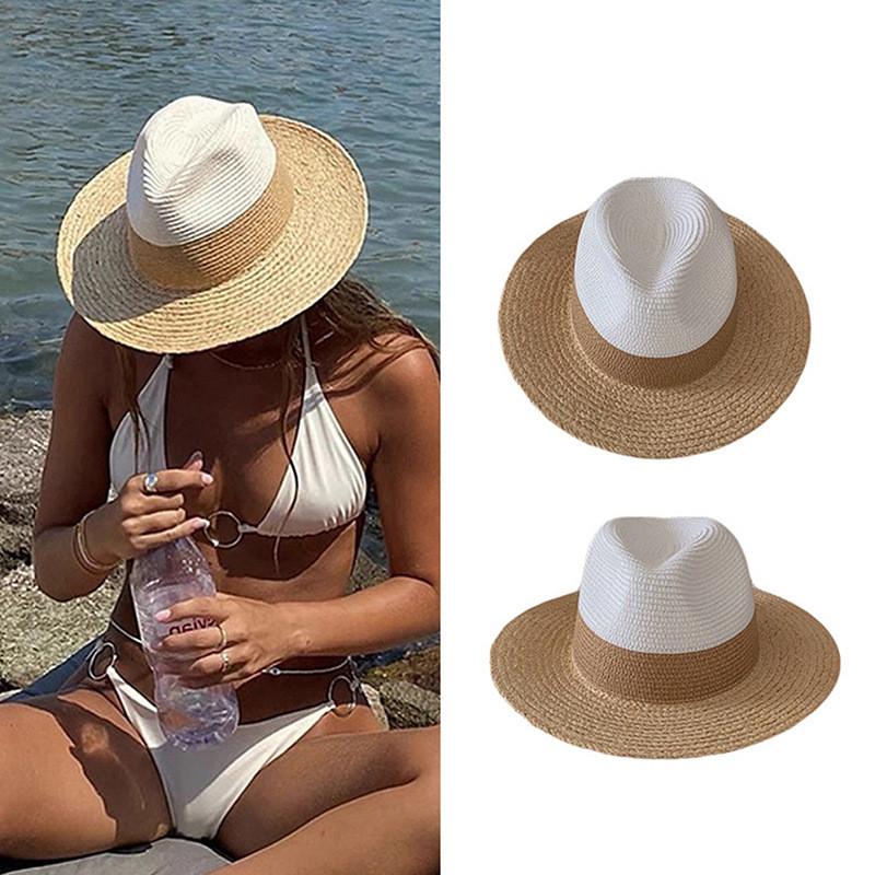 Women Foldable Straw Hat With Large Brim And Sun Block For Outdoor Travel