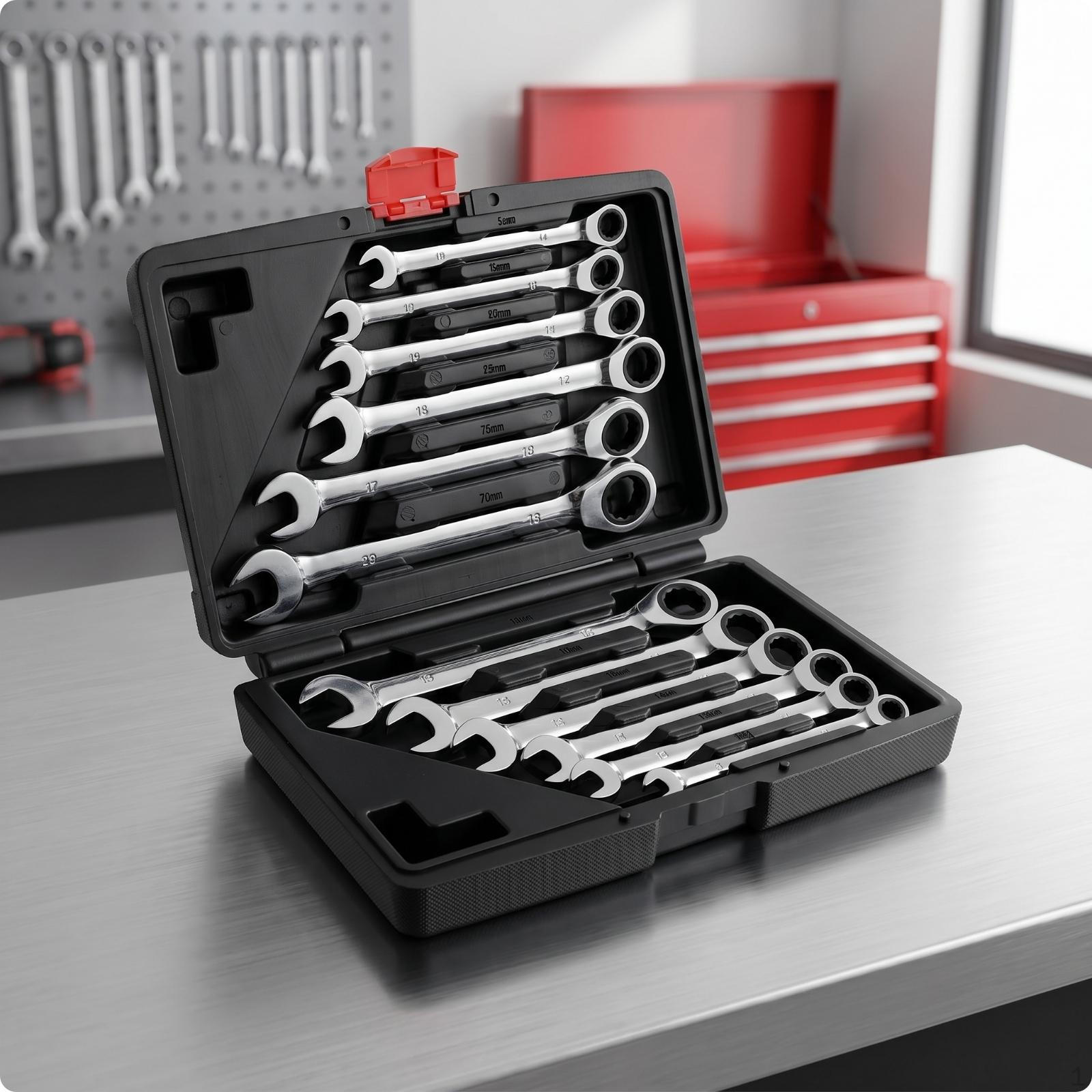 12 Pieces Wrench Set with Case Metric Combination Vanadium Chrome Steel Wrenches for
