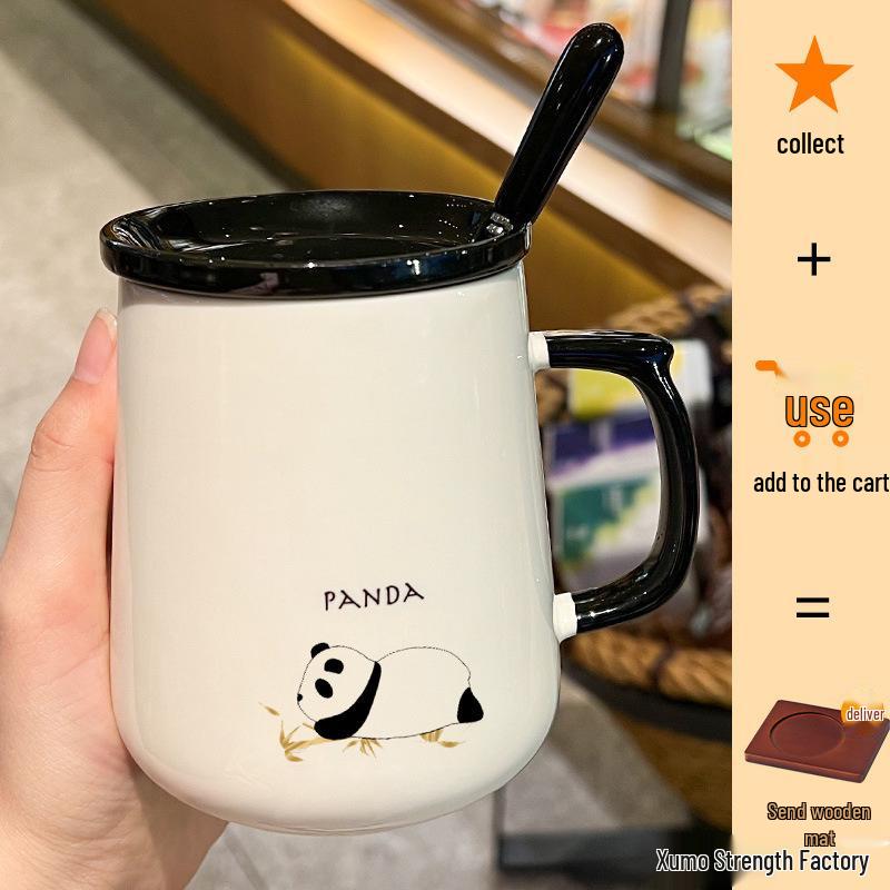 Ceramic Mug with Lid & Spoon - Cute Children's Design, Perfect for Home, Office, or Breakfast Coffee