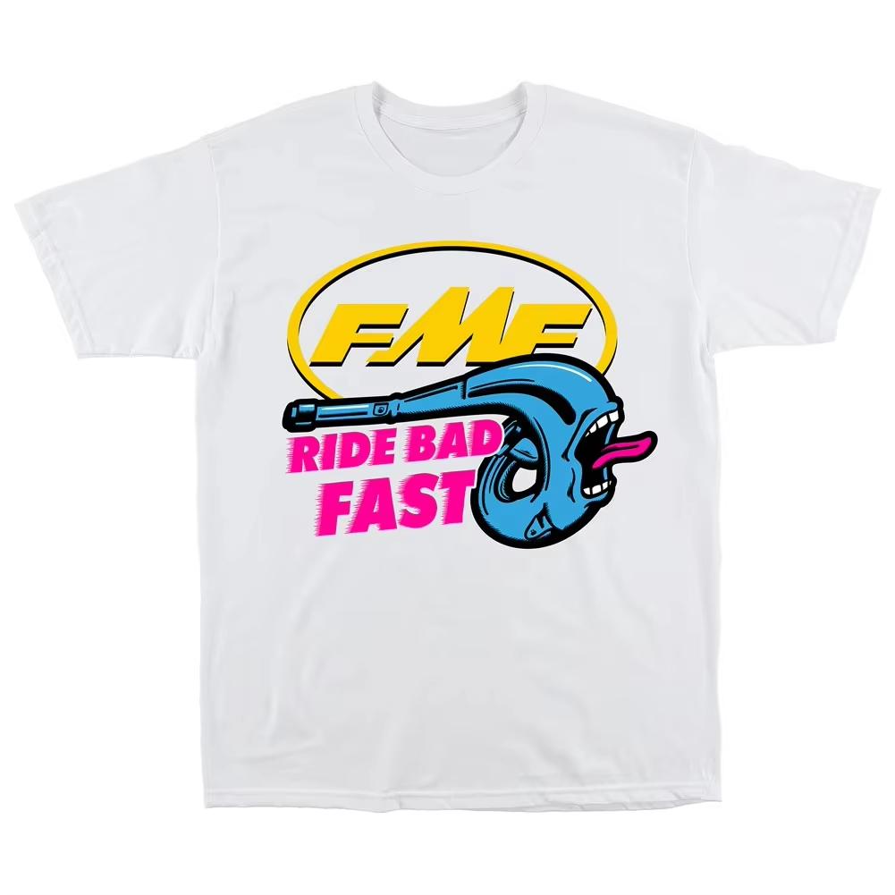 Cartoon Schreiendes Auspuffrohr Motocross Grafik T-Shirt Vintage Offroad Bike Rennspruch Druck Übergroßes Kurzarm-T-Shirt