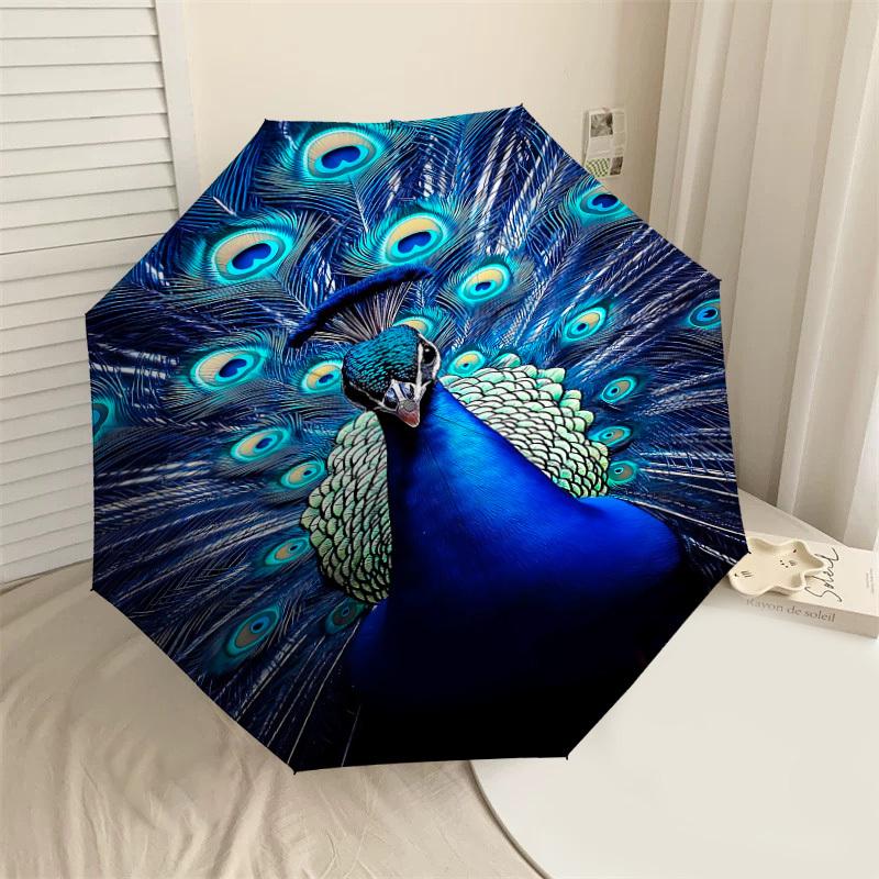 

1pc peacock feathers Automatic Open/Close Umbrella with Windproof, 8-Rib Sturdy Canopy, Durable Ribs, Fashionable Design1248A