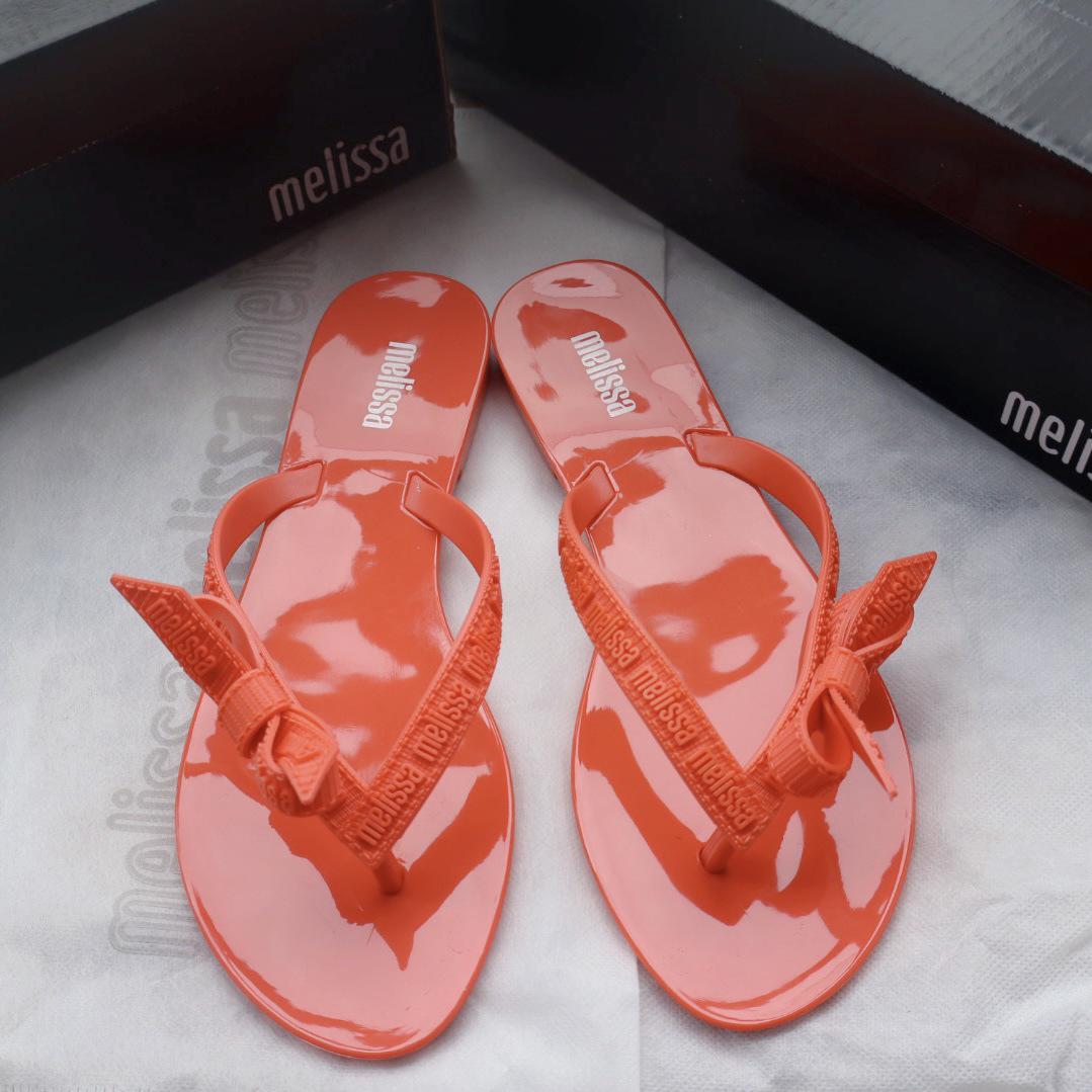 

2025 Жіночі шльопанці Melissa з бантом - Прості, Модні, Літні пляжні шльопанці на плоскій підошві EUR 37 помаранчевий/червоний