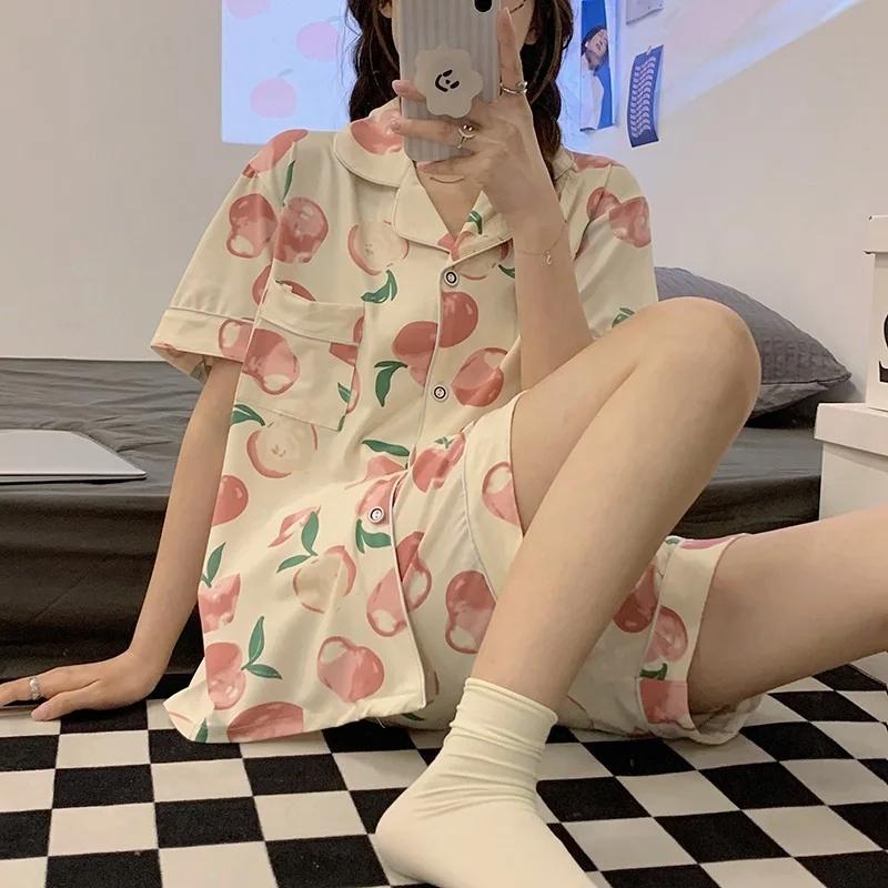 New Ladies Three-Piece Pajamas Loungewear Women's Summer Wear Teenage Student Short Sleeve Casual Pajamas Loungewear