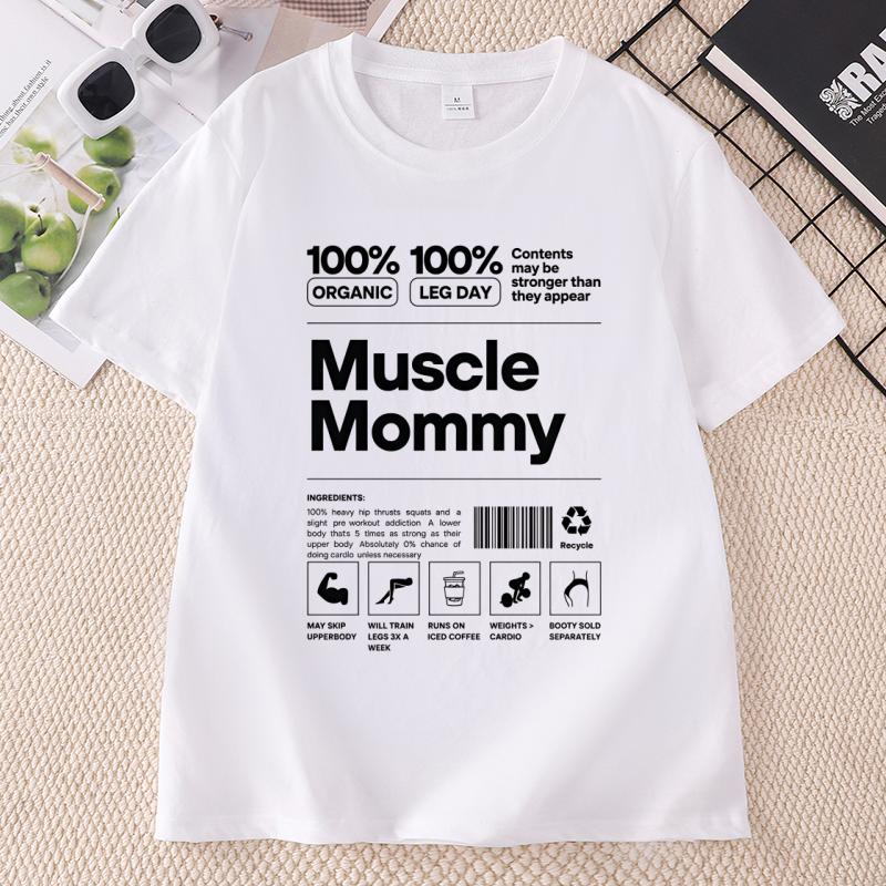 Muscle Mommy T-Shirt Lustiges Fitnessstudio Pump Cover Design T-Shirt Gewichtheben Trendiges T-Shirt Locker Baumwolle Unisex Kurzarm-T-Shirt