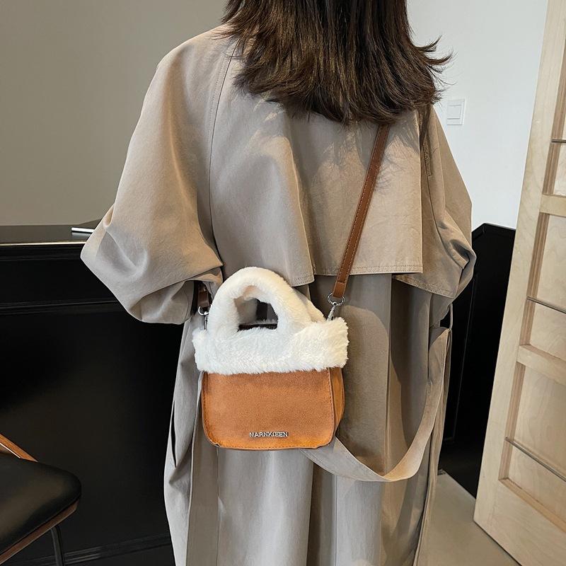 Portable plush bag women's 2025 new fashion suede bucket bag simple shoulder messenger bag