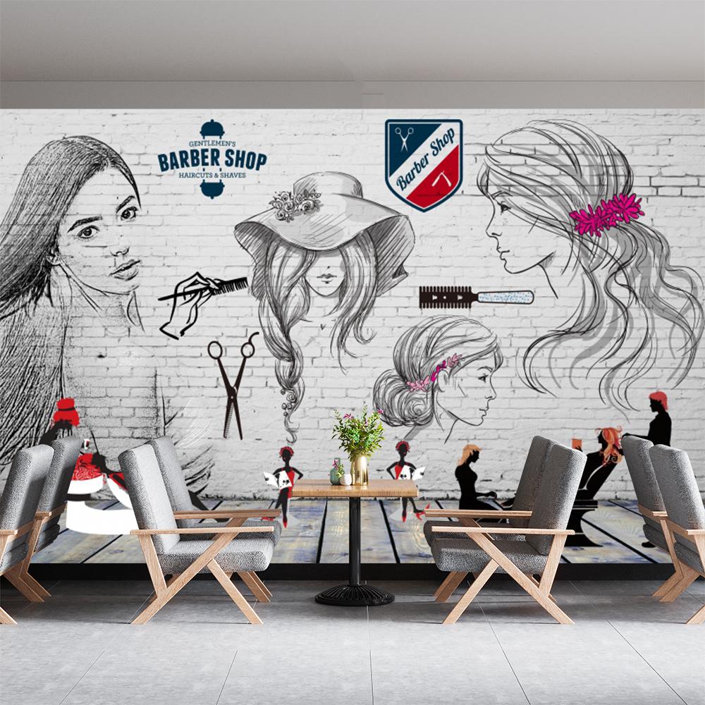 Retro Trend Frizerie Tapet Magazin de frumusete Picturi murale Salon de coafura Tapet de fundal