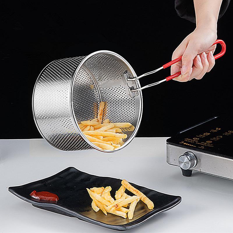 304 Edelstahl Fritteusenkorb Abtropfsieb Heißölfilter Pasta Nudeln Frittiertes Hähnchen Maschensieb Schaumlöffel Küchenwerkzeug
