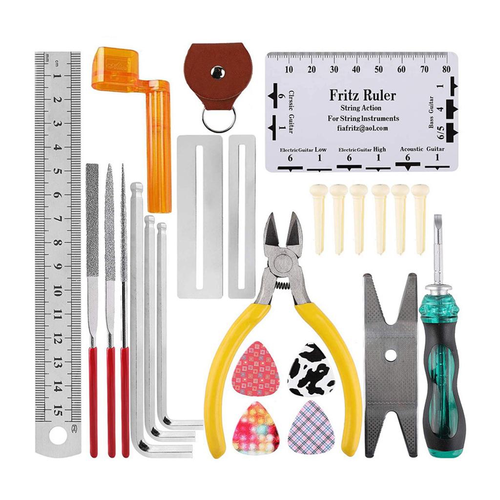 26Pcs Guitar Repairing Tool Kit Measurement Maintenance String Organizer Wrench Picks Files