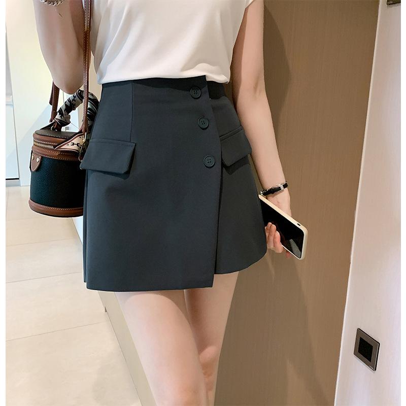 

Юбка-шорты А-силуэта большого размера с нерегулярной высокой талией и пуговицами для весны/осени 2025 4XL