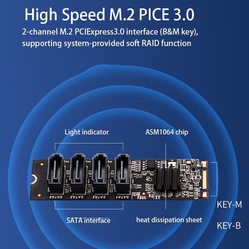 

TXB184 Key-M Key-B Адаптерна карта M.2 NVME PCI-E 3.0 на 4-портову карту розширення SATA3.0 As Shown A