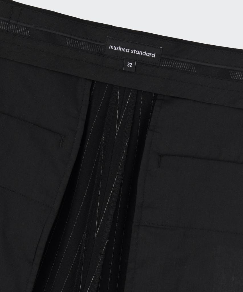 MUSINSA STANDARD Striped Extra Wide Two-Puck Hidden Elastic Waist Slacks [Black]