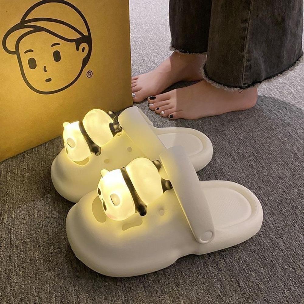 Cartoon Lighting Panda Slippers 3D Animal Panda Slides Sandals Outer Wear Shoes Summer Beach