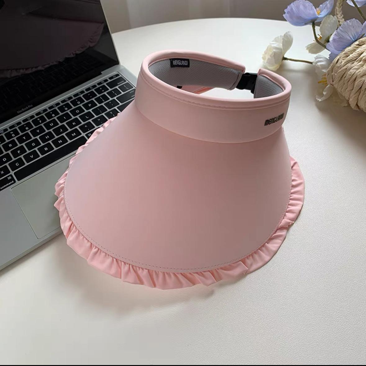 

Шляпа от солнца плиссированная UPF50+ в корейском стиле, кепка для защиты от солнца, модная кепка с открытым верхом из ледяного шелка, для улицы розовый