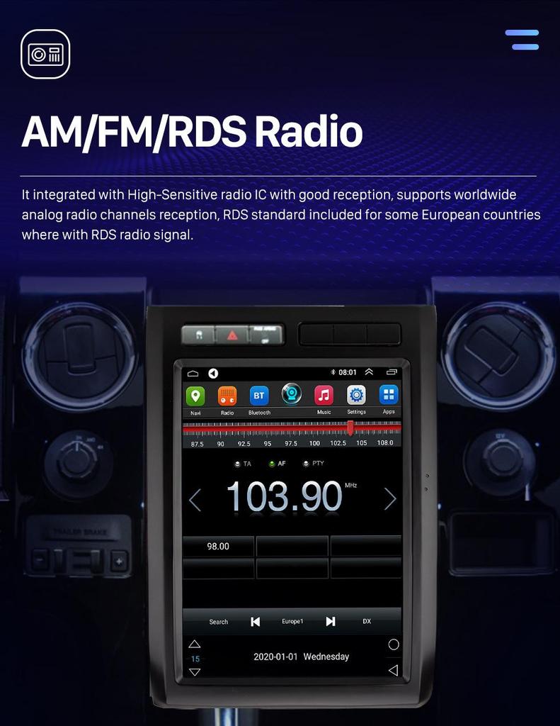 Compatible with 2008-2012 Ford Mustang/F150: Android GPS, WiFi, Bluetooth, CarPlay Navigation System.