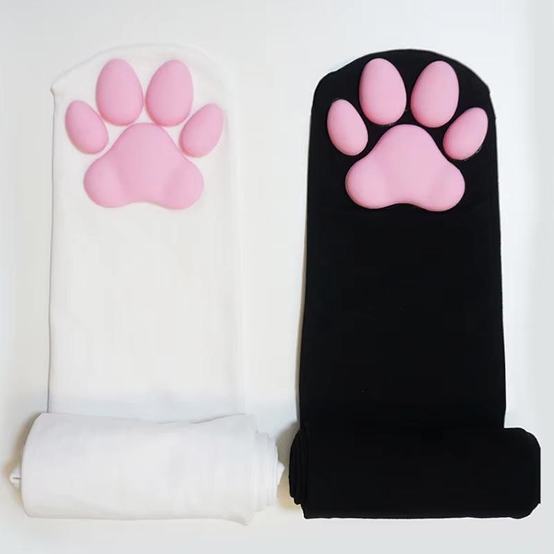 Cute Kawaii Anime 3D Cat Paws Over Knee Socks - Black 65
