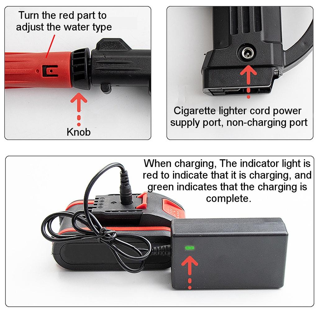 24V High Pressure Washer Electric Cordless Car Cleaner Washing Guns Water Hose Cleaning W/ 1/2pcs Battery