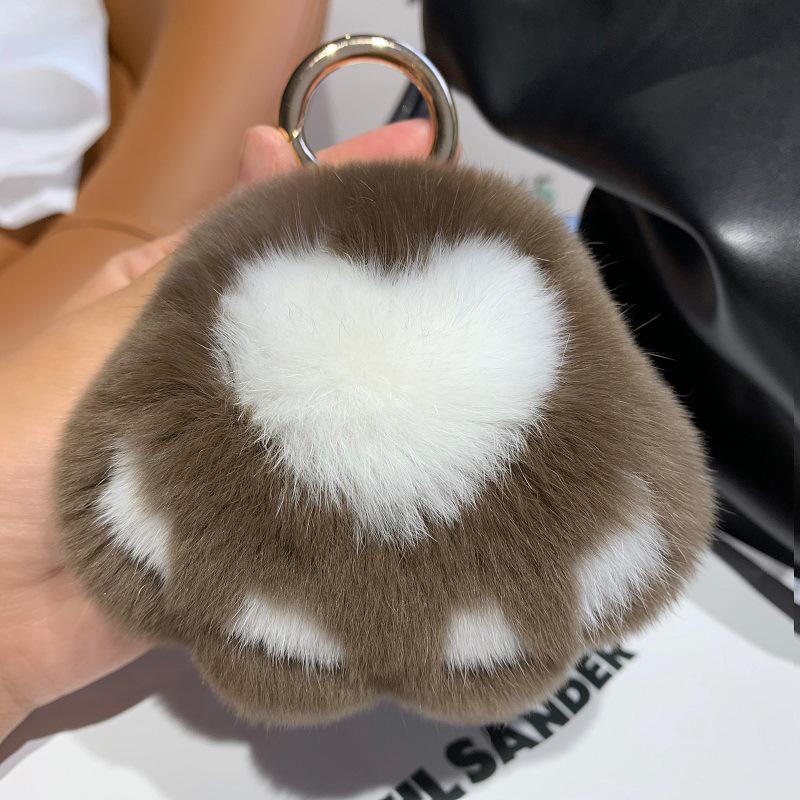 Kitten Paw Rex Rabbit Fur Keyring Pendant - Cute Plush Ball Bag Charm Birthday Gift